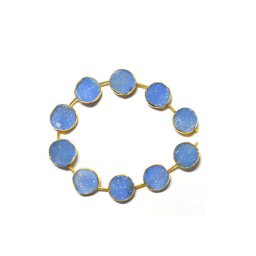 Blue druzy round strand in vermeil