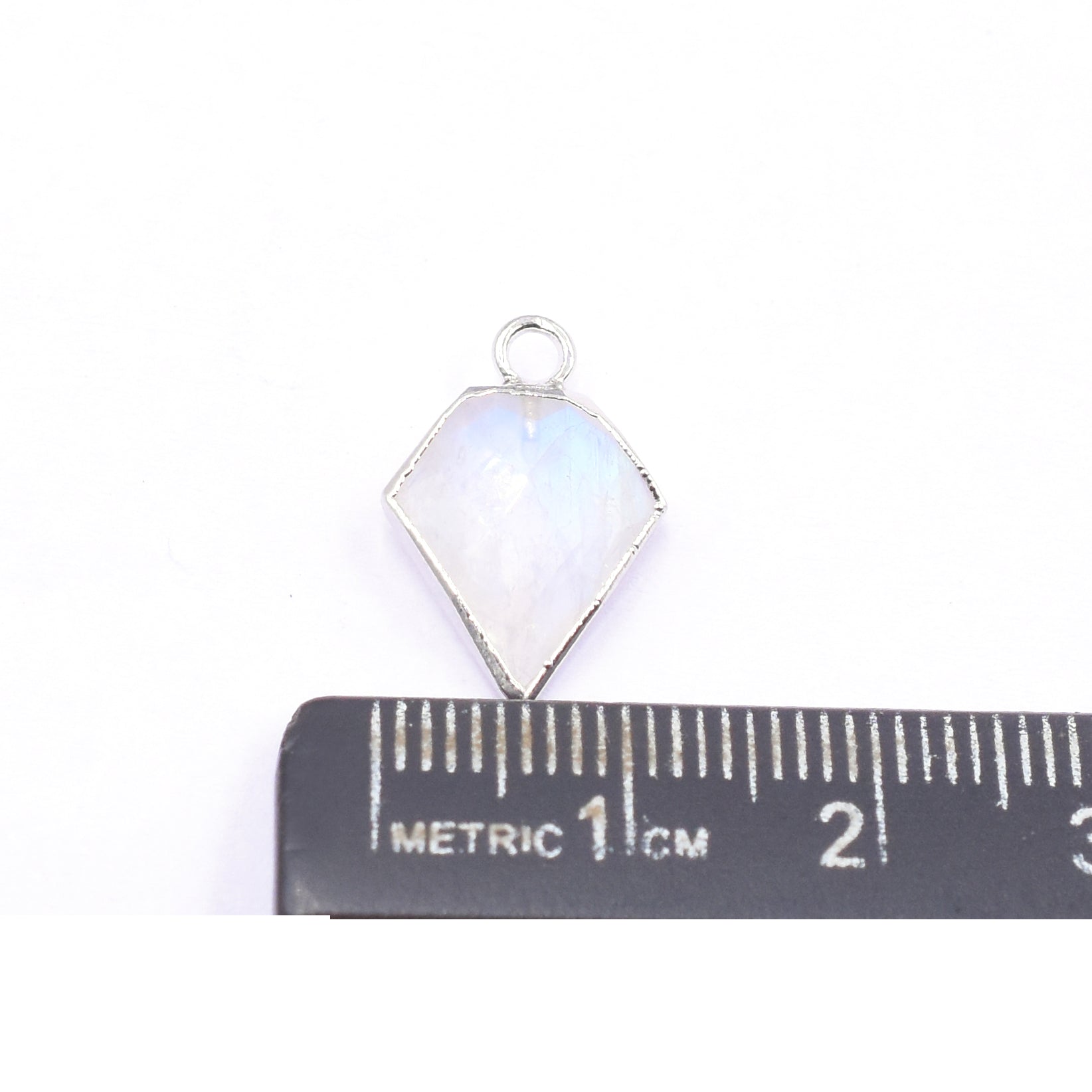 Rainbow Moonstone Diamond Shape 12 MM Silver Electroplated Pendant