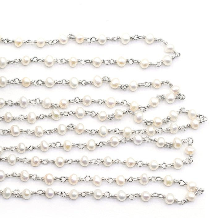 Pearl Smooth Rondelle Sterling Silver Silver Plated Rosary Wire Wrap Chain Sold by Foot