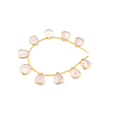 Rose Quartz Uneven Shape Side Drilled Gold Electroplated Strand