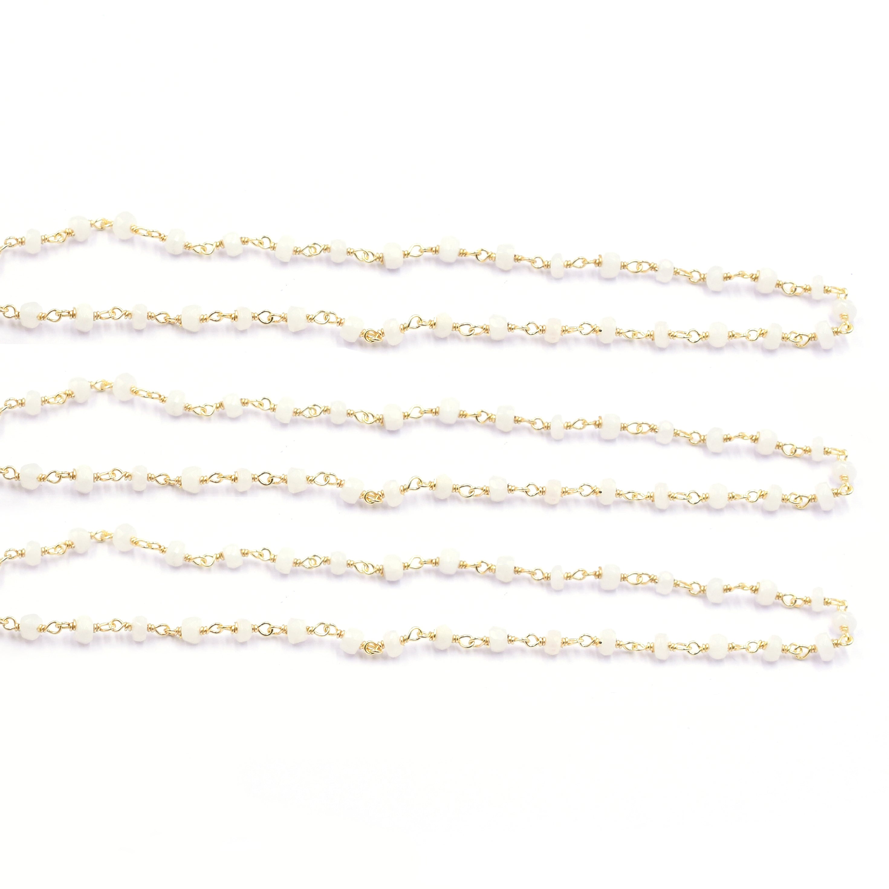 White Agate Faceted Rondelle Sterling Silver Vermeil Rosary Wire Wrap Chain Sold by Foot