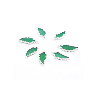 Silver plated Green Onyx leaf pendant