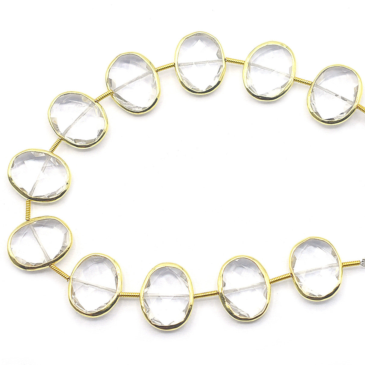 Oval crystal quartz gemstones in vermeil finish