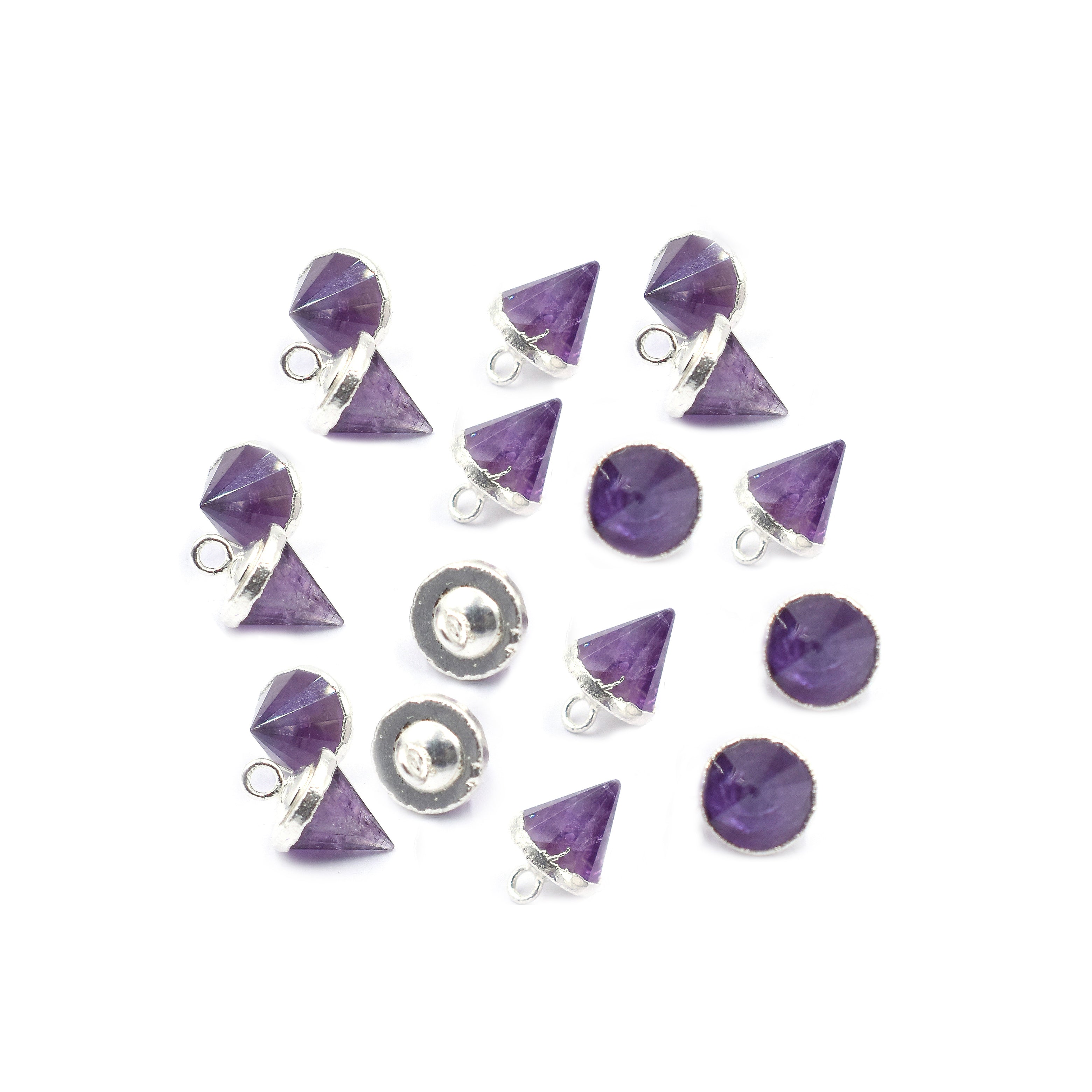 Amethyst 9X10 MM Cone Shape Rhodium Electroplated Pendant (Set Of 2 Pcs) - Jaipur Gem Factory