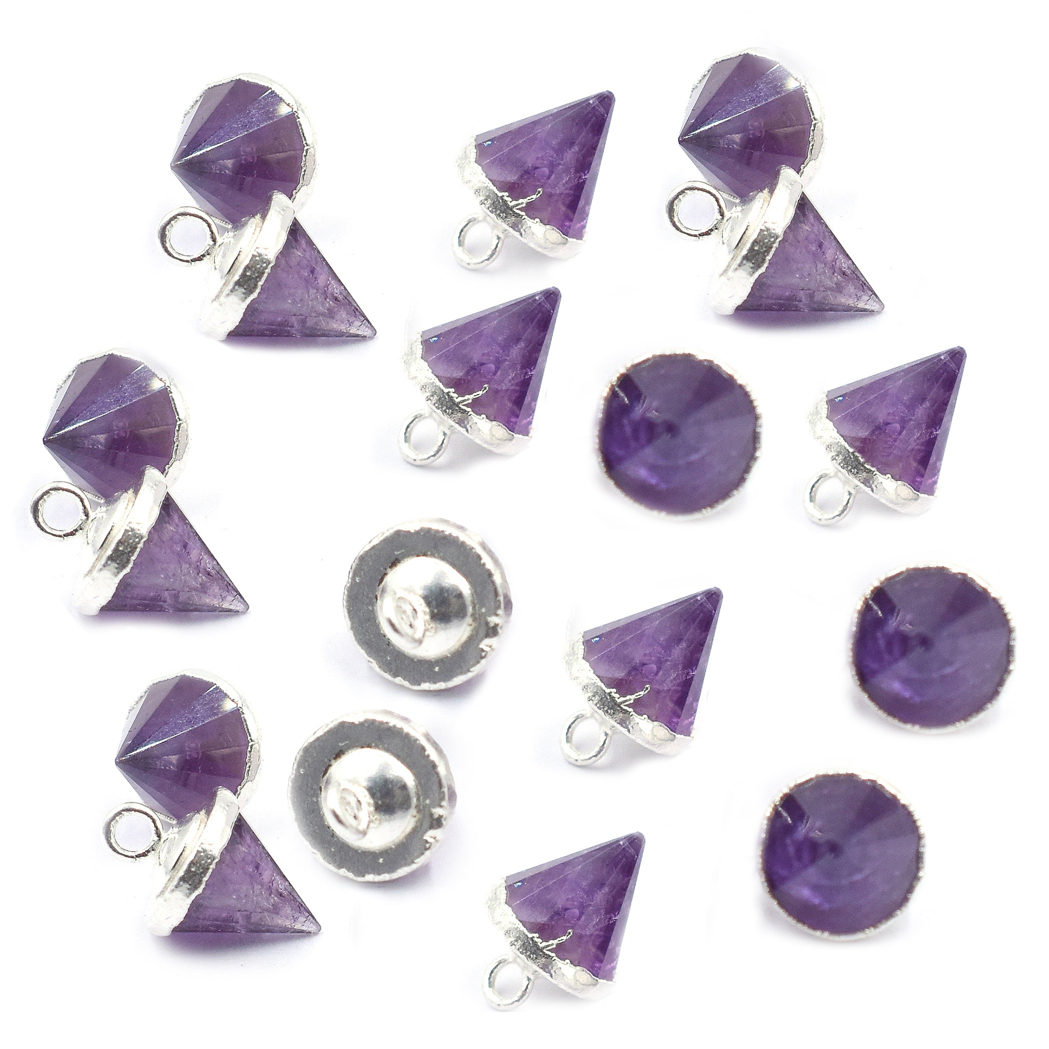 Amethyst 9X10 MM Cone Shape Rhodium Electroplated Pendant (Set Of 2 Pcs) - Jaipur Gem Factory