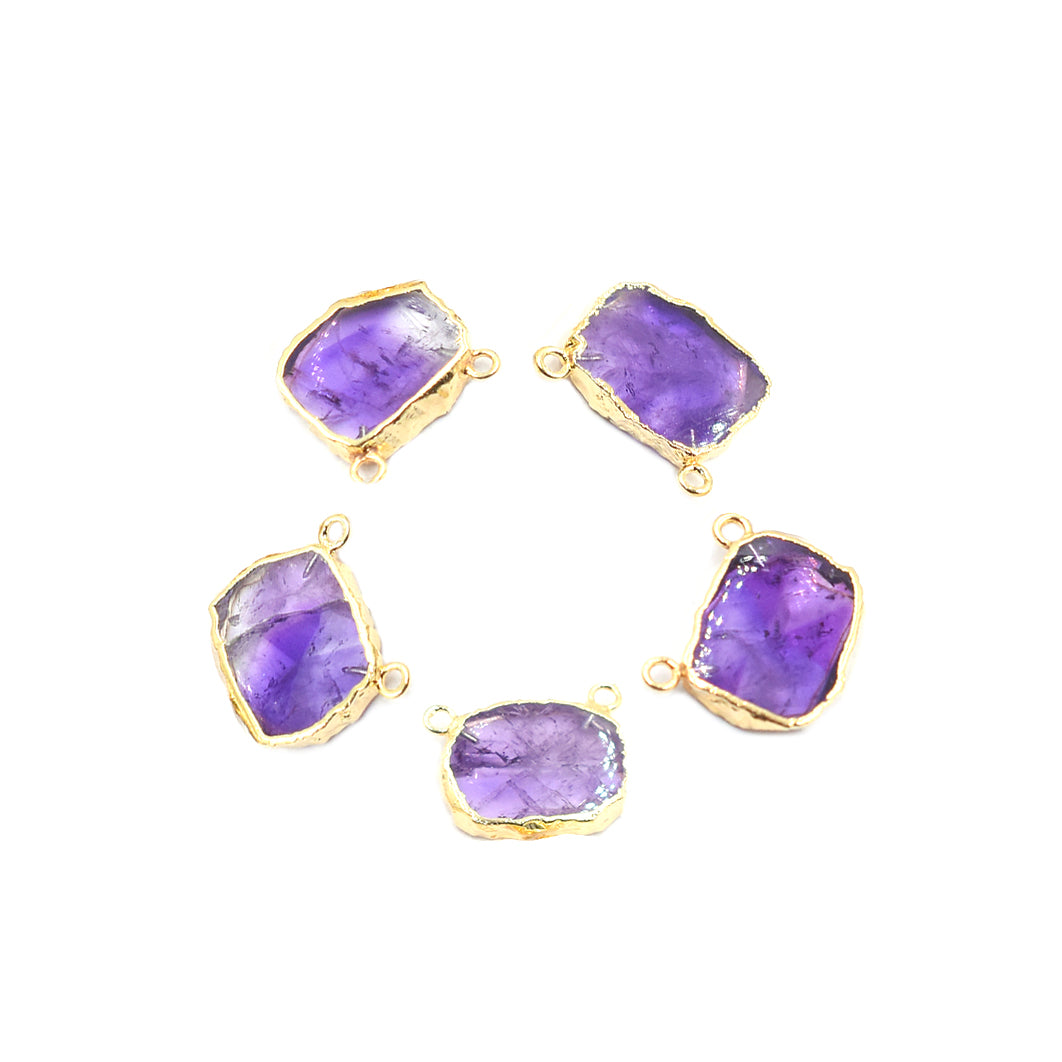 Amethyst Rectangle Pendant Gold Electroplated
