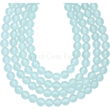 6 MM Aqua Blue Dyed Jade Smooth Round Beads 15 Inches Strand