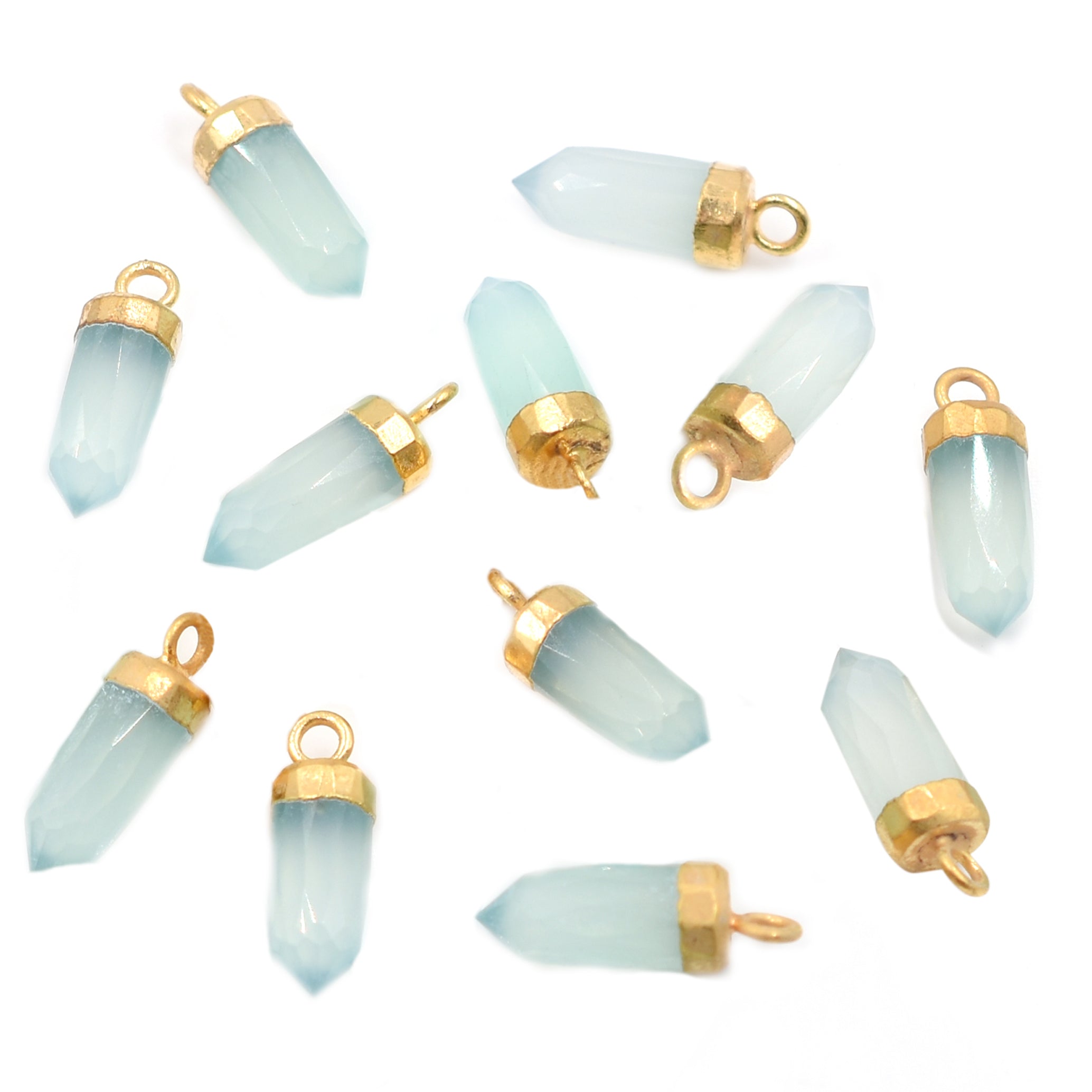 Aqua Chalcedony Bullet Shape 13x5 MM Gold Electroplated Pendant (Set Of 2 Pcs)