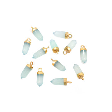 Aqua Chalcedony Bullet Shape 13x5 MM Gold Electroplated Pendant (Set Of 2 Pcs)