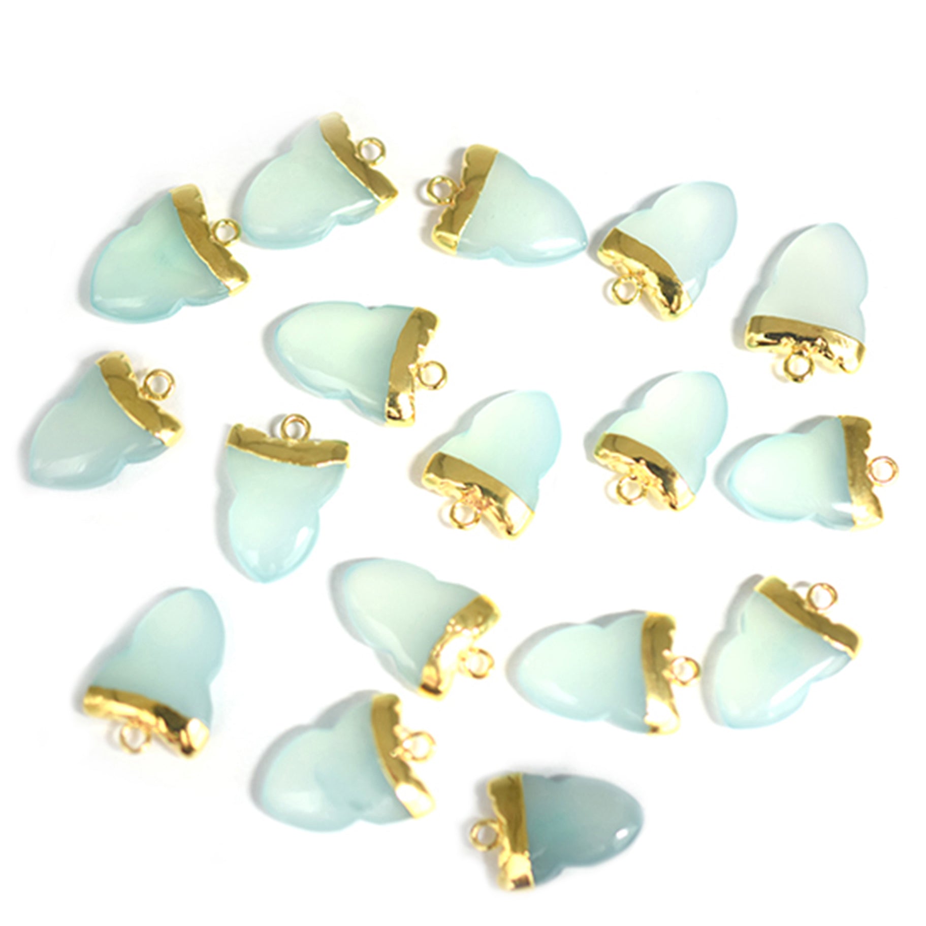 Barrel shaped aqua chalcedony with gold plating