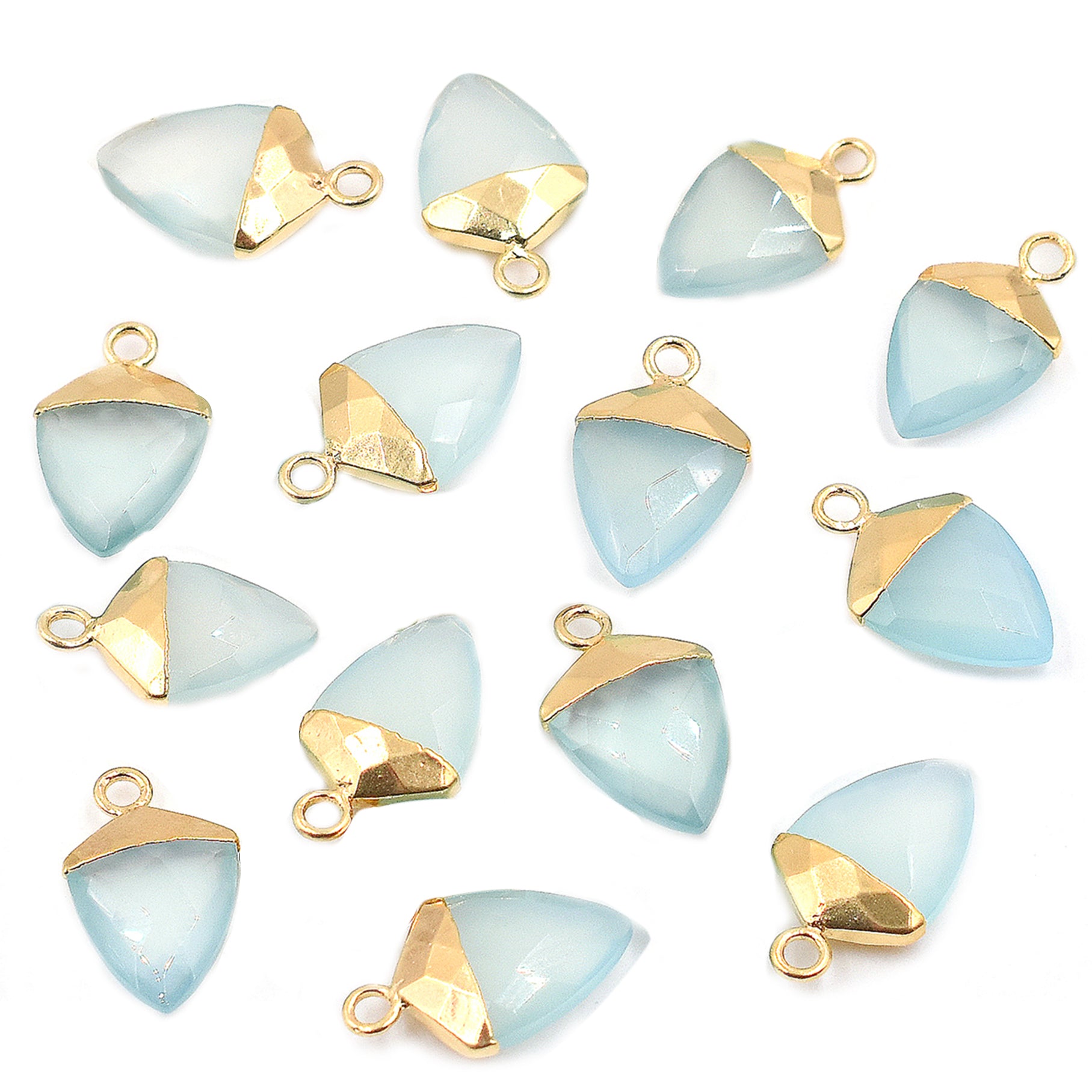 Barrel shaped aqua chalcedony with gold plating