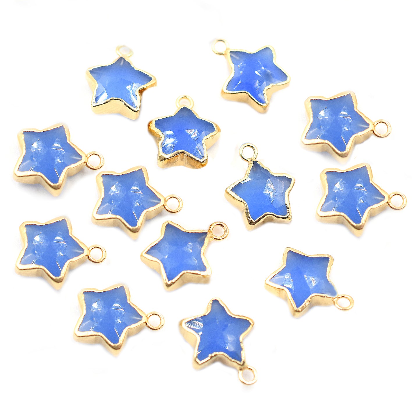 Elegant Blue Chalcedony star connector with gold detailing