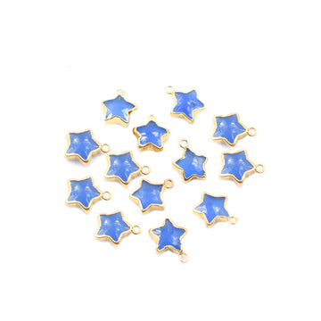 star shaped Blue Chalcedony connector with gold electroplated edge