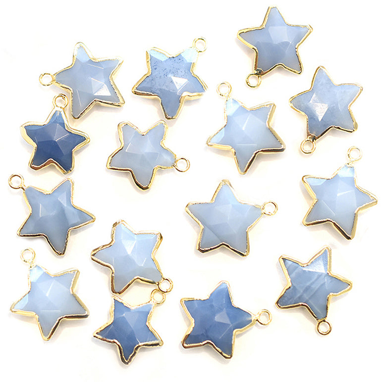 Elegant Blue Opal star pendant in gold frame