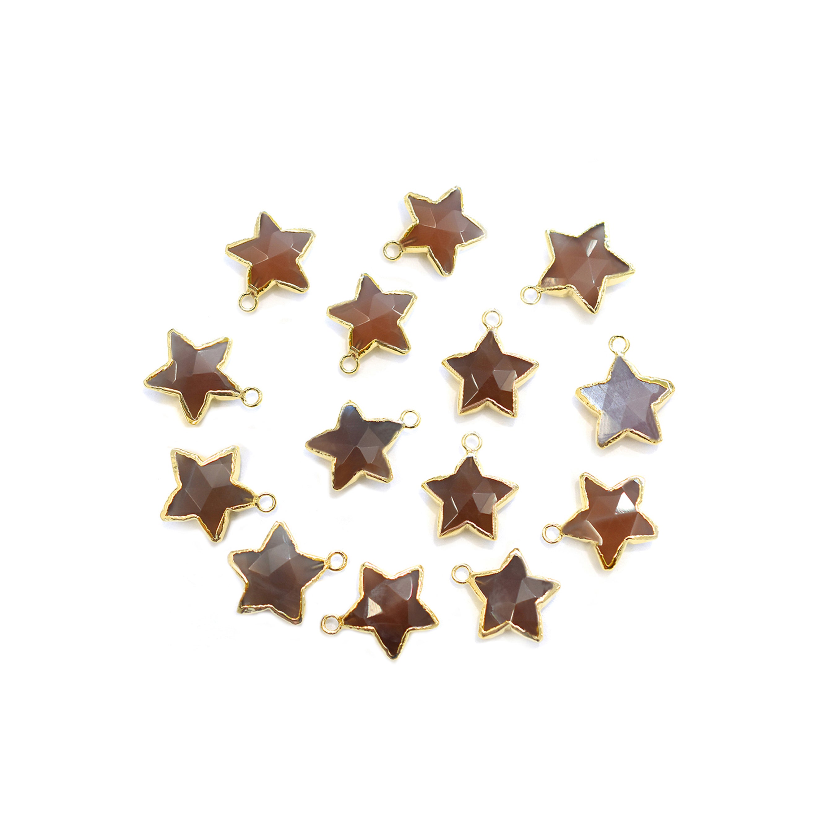 Brown Chocolate Moonstone Star Shape Gold Electroplated Pendant (Set Of 2 Pcs)