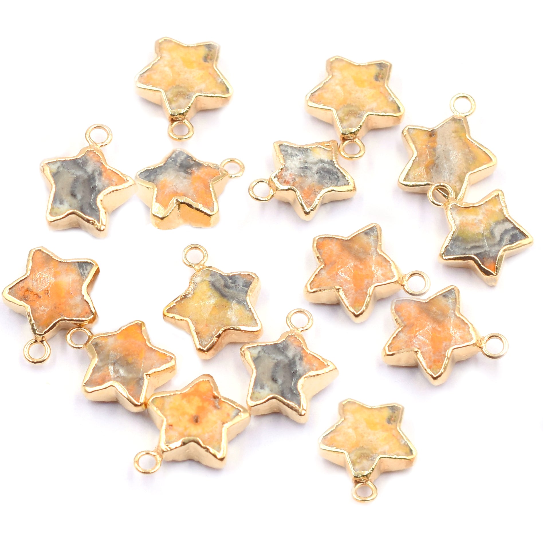 Bumble Bee Jasper Star Shape Gold Electroplated Pendant (Set Of 2 Pcs)