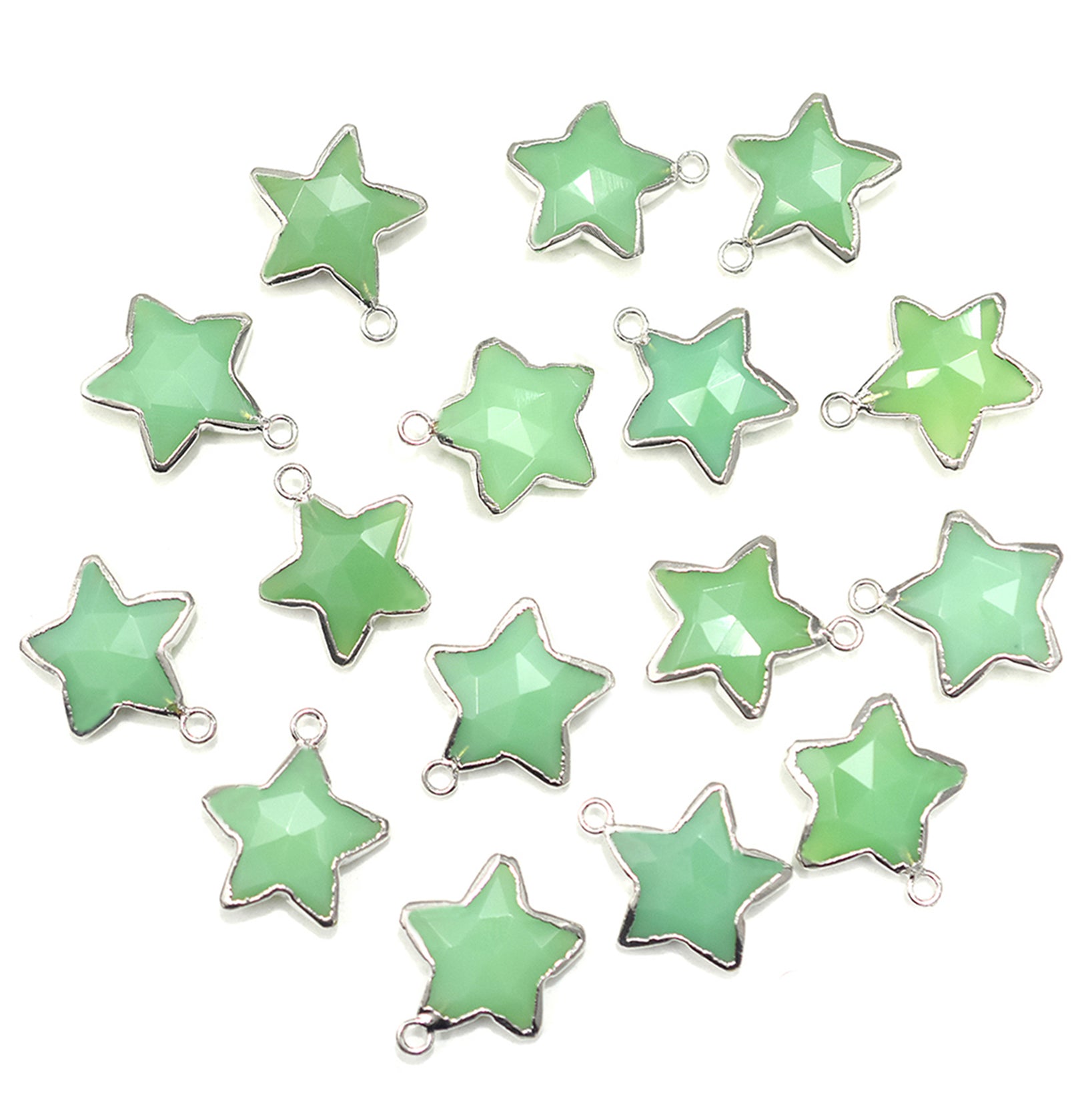 Stylish Chrysoprase Chalcedony star pendant in silver frame