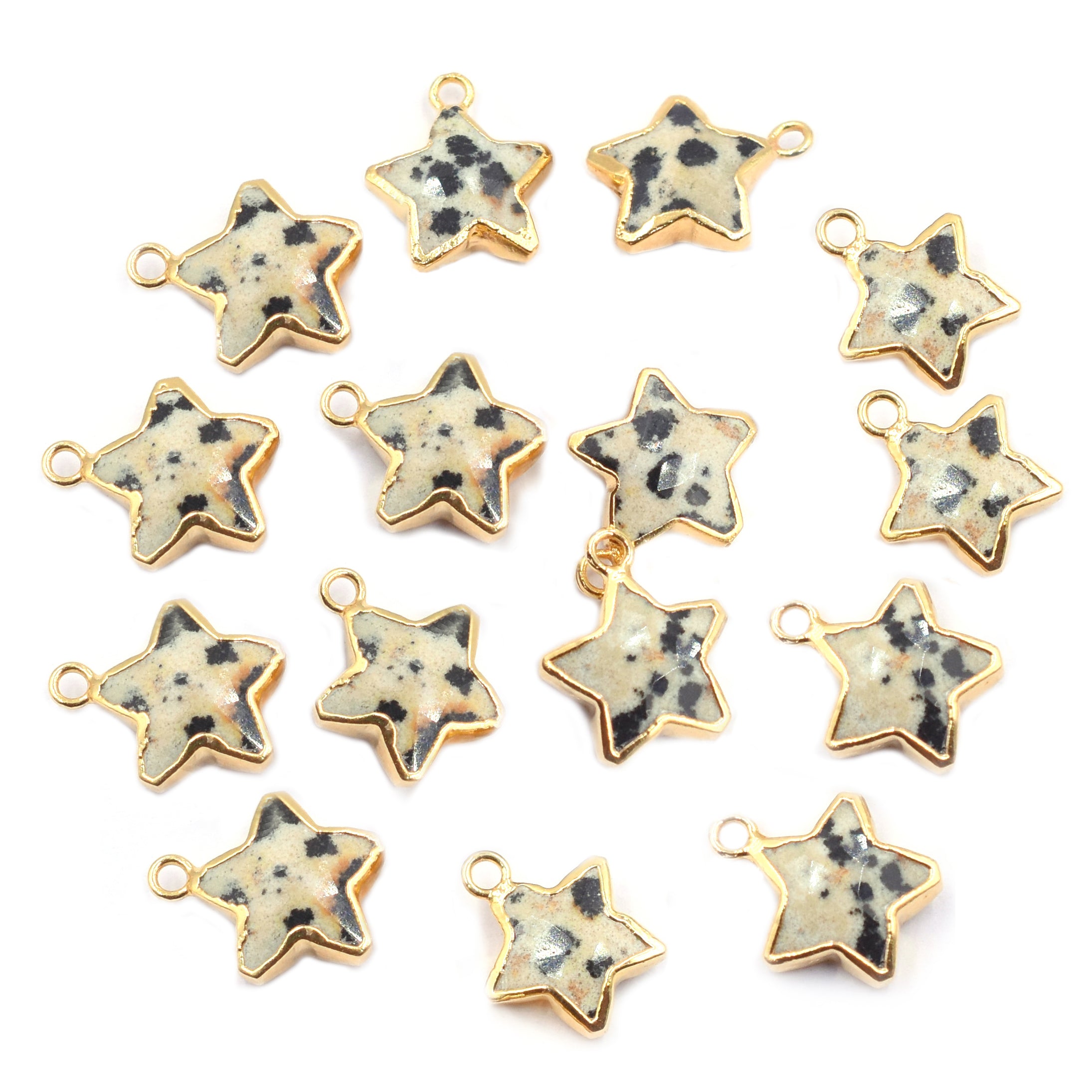 Dalmatian Jasper Star Shape 10 To 11 MM Gold Electroplated Pendant (Set Of 2 Pcs)