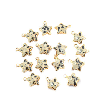 Dalmatian Jasper Star Shape 10 To 11 MM Gold Electroplated Pendant (Set Of 2 Pcs)