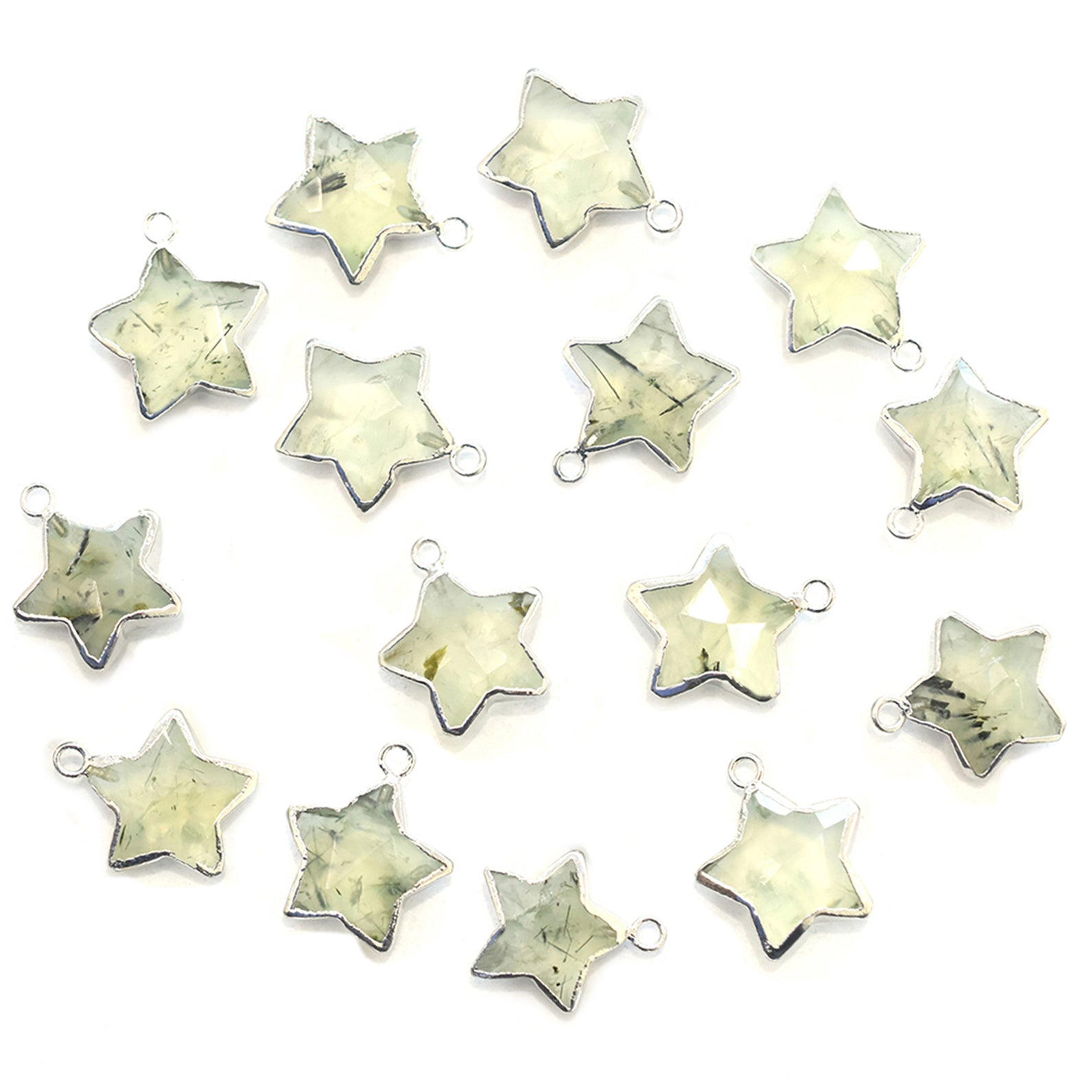 Prehnite Star Shape 10 To 11 MM Silver Electroplated Pendant (Set Of 2 Pcs)