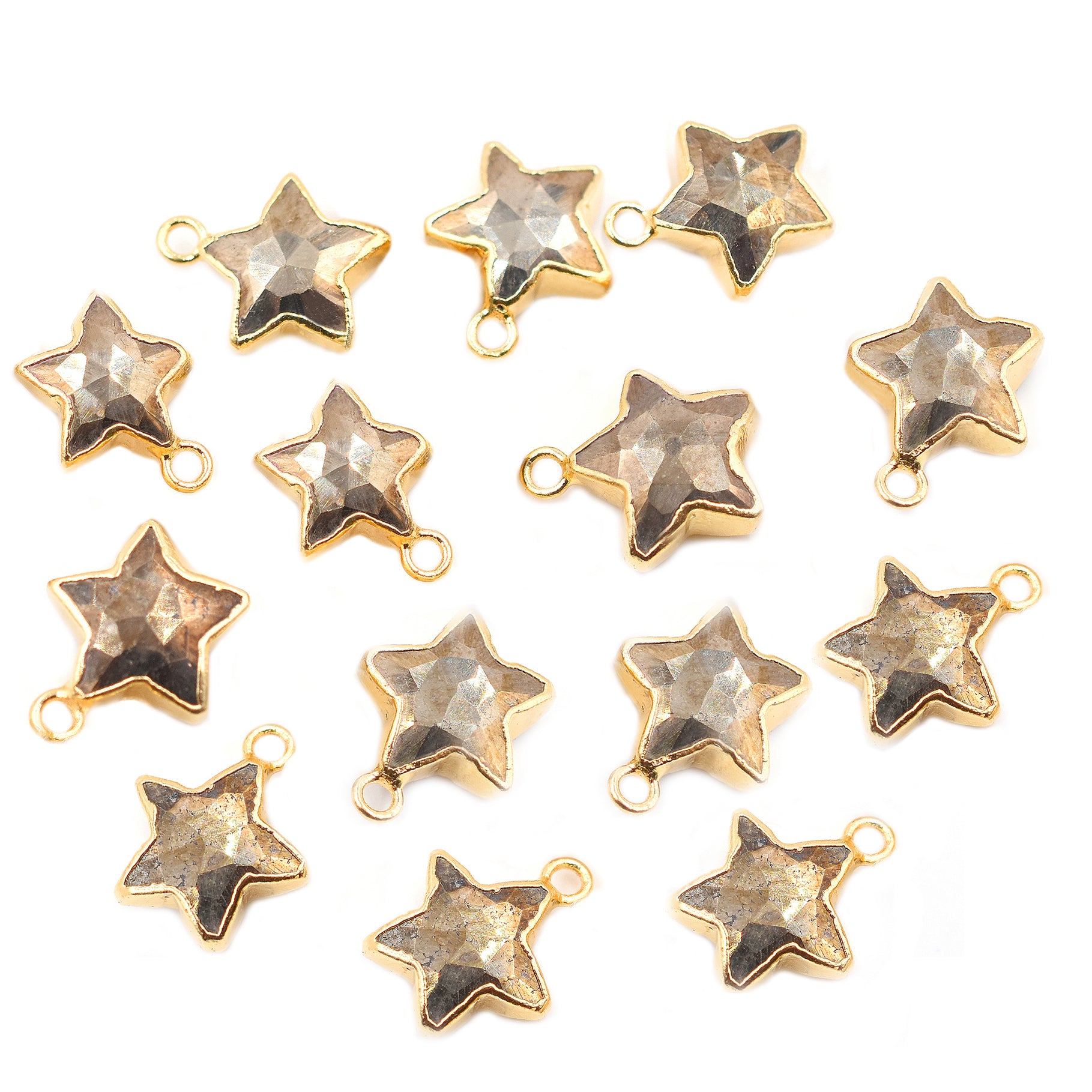 Pyrite Star Shape 10 To 11 MM Gold Electroplated Pendant (Set Of 2 Pcs)