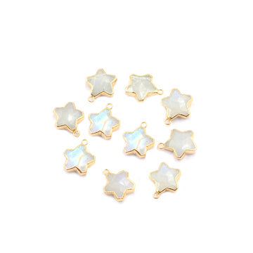 Rainbow Moonstone Star Shape 10 To 11 MM Gold Electroplated Pendant