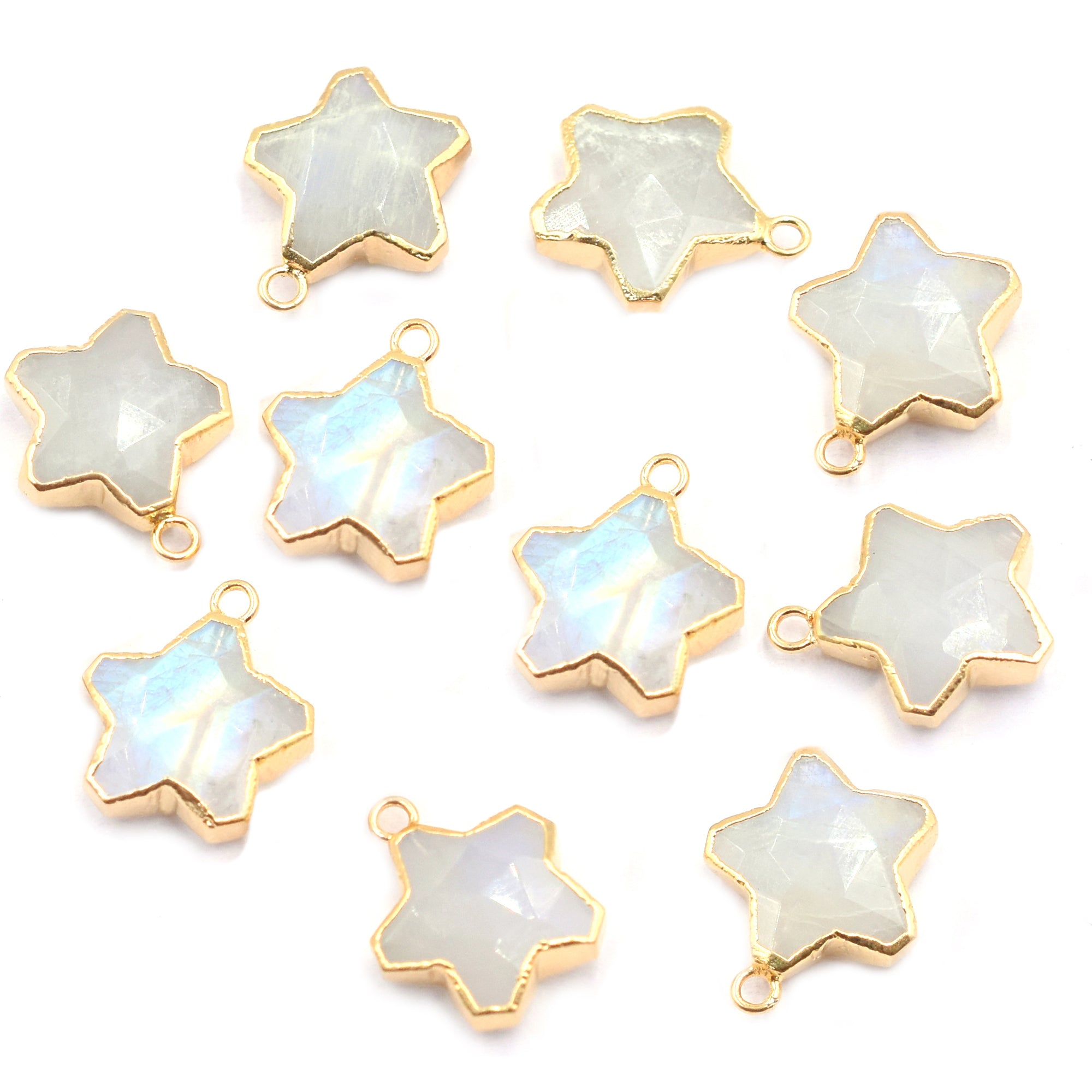 Rainbow Moonstone Star Shape 10 To 11 MM Gold Electroplated Pendant