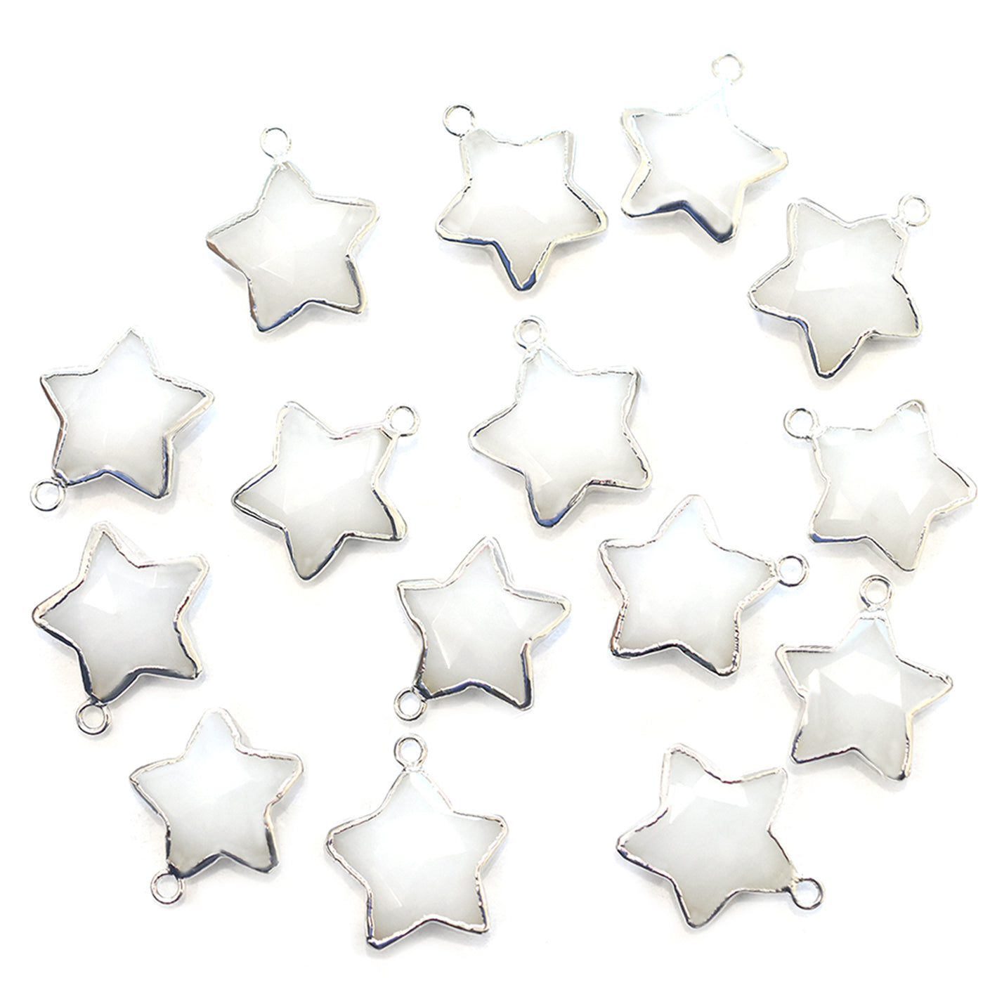 White Agate Star Shape 10 To 11 MM Silver Electroplated Pendant (Set Of 2 Pcs)