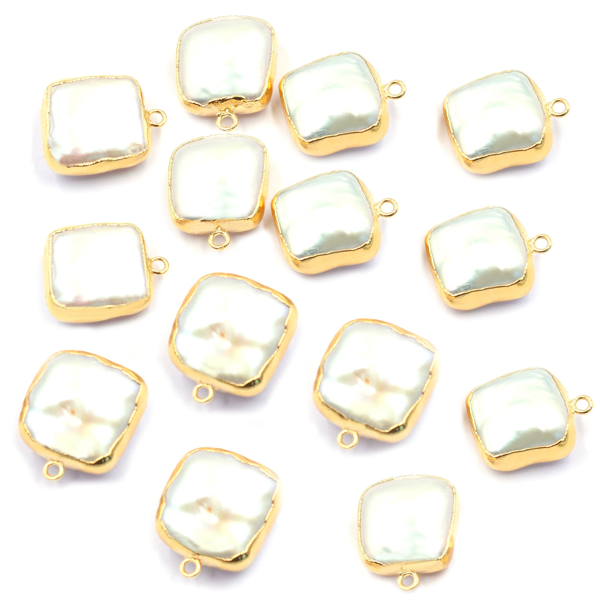 Gold electroplated Fresh Water Pearl square pendant