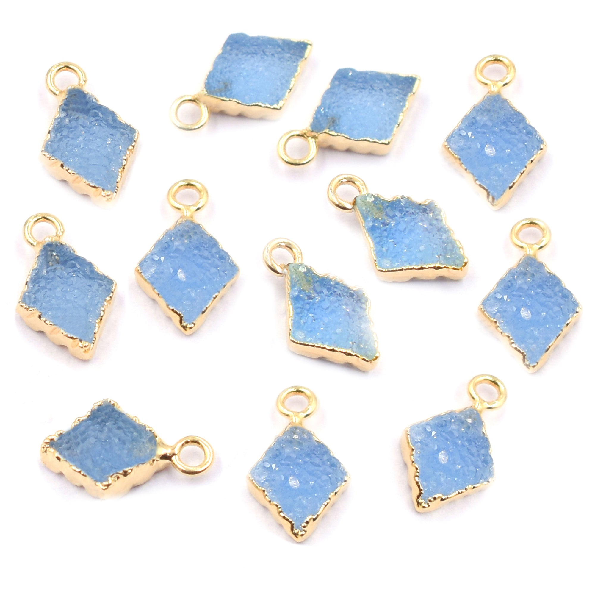 Sparkling Blue Druzy diamond pendant in gold frame