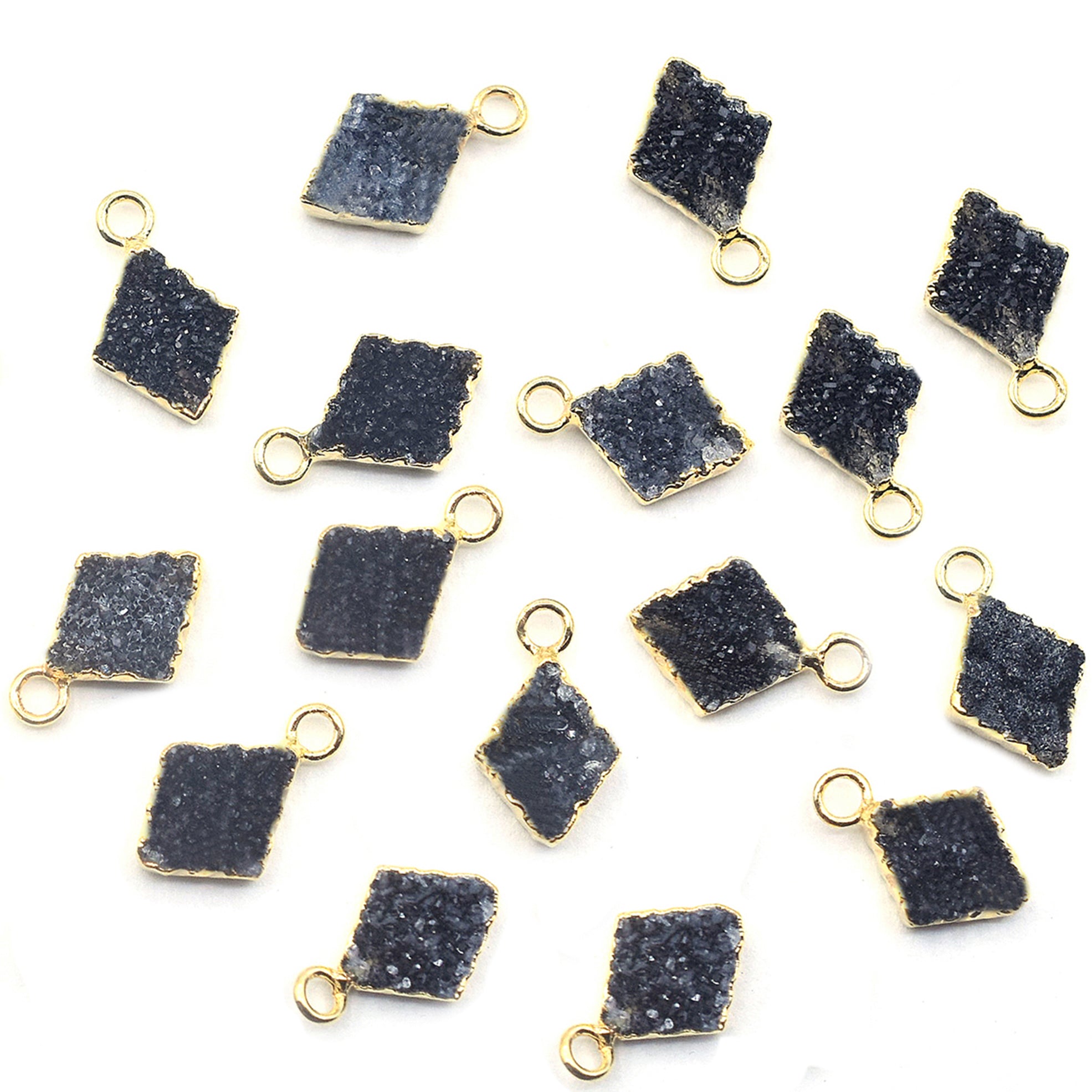 Side drilled black druzy stones with gold electroplating