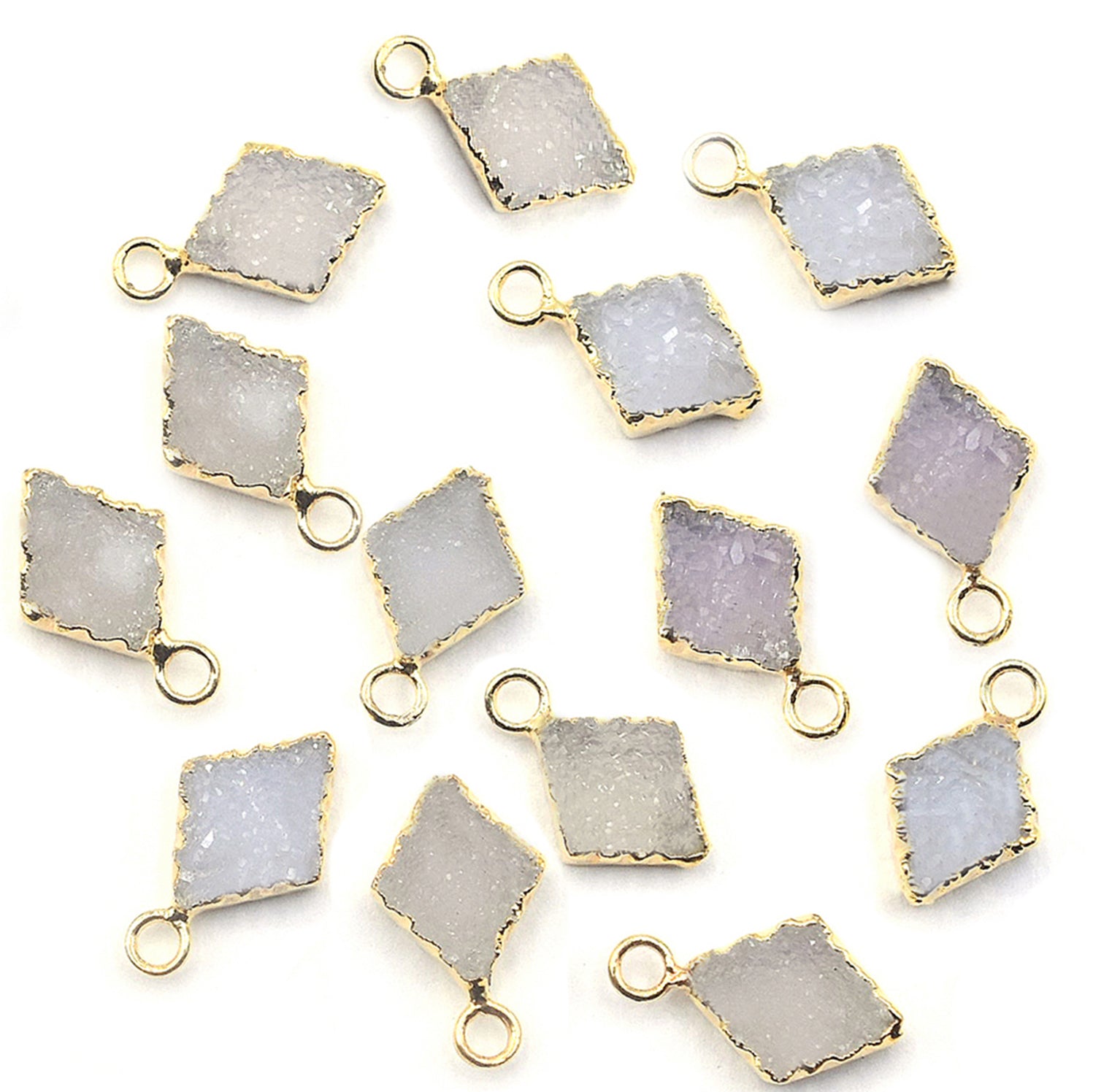 White Druzy Diamond Shape Gold Electroplated Pendant (Set Of 2 Pcs)