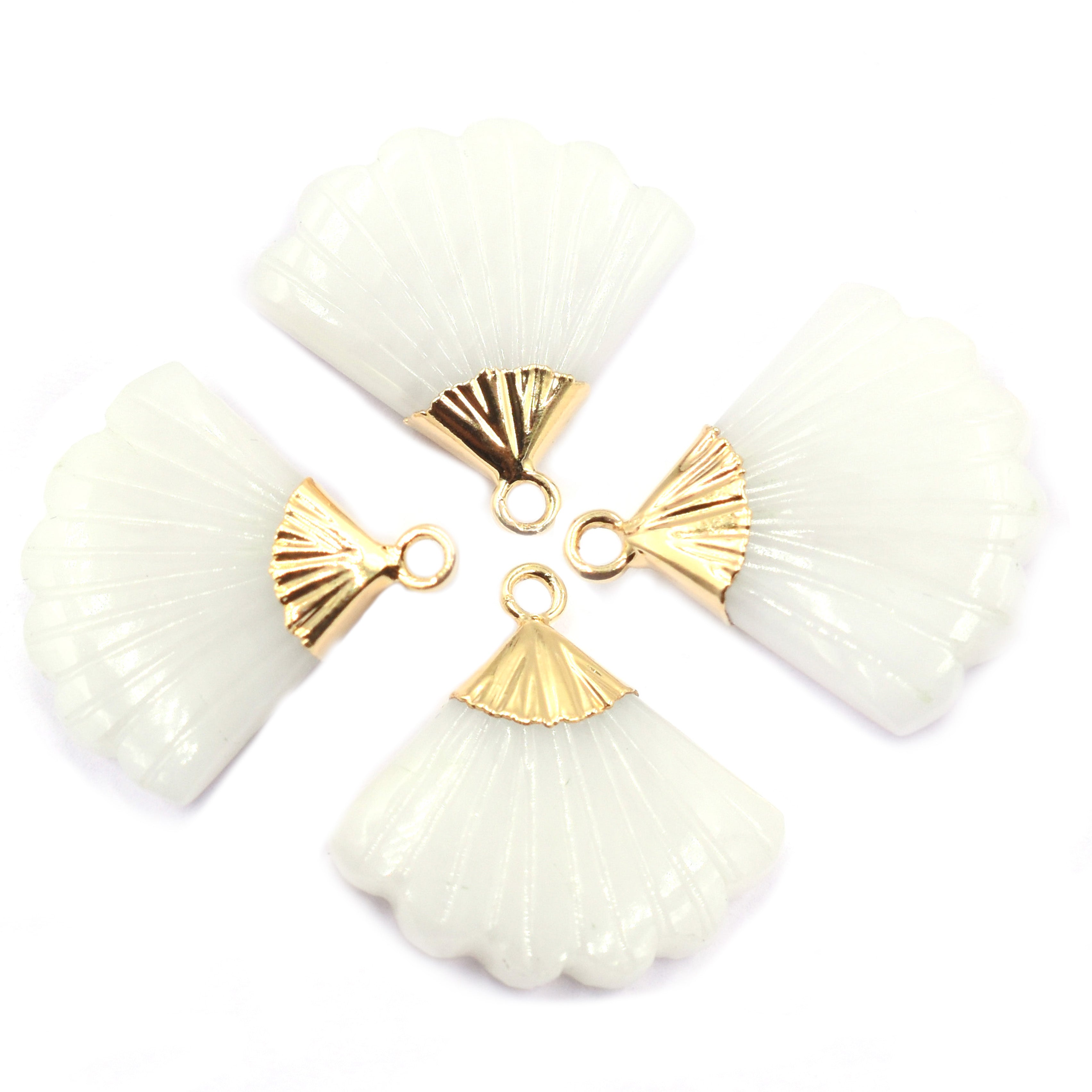 White Agate Feather Shape 19 MM Gold Electroplated Pendant