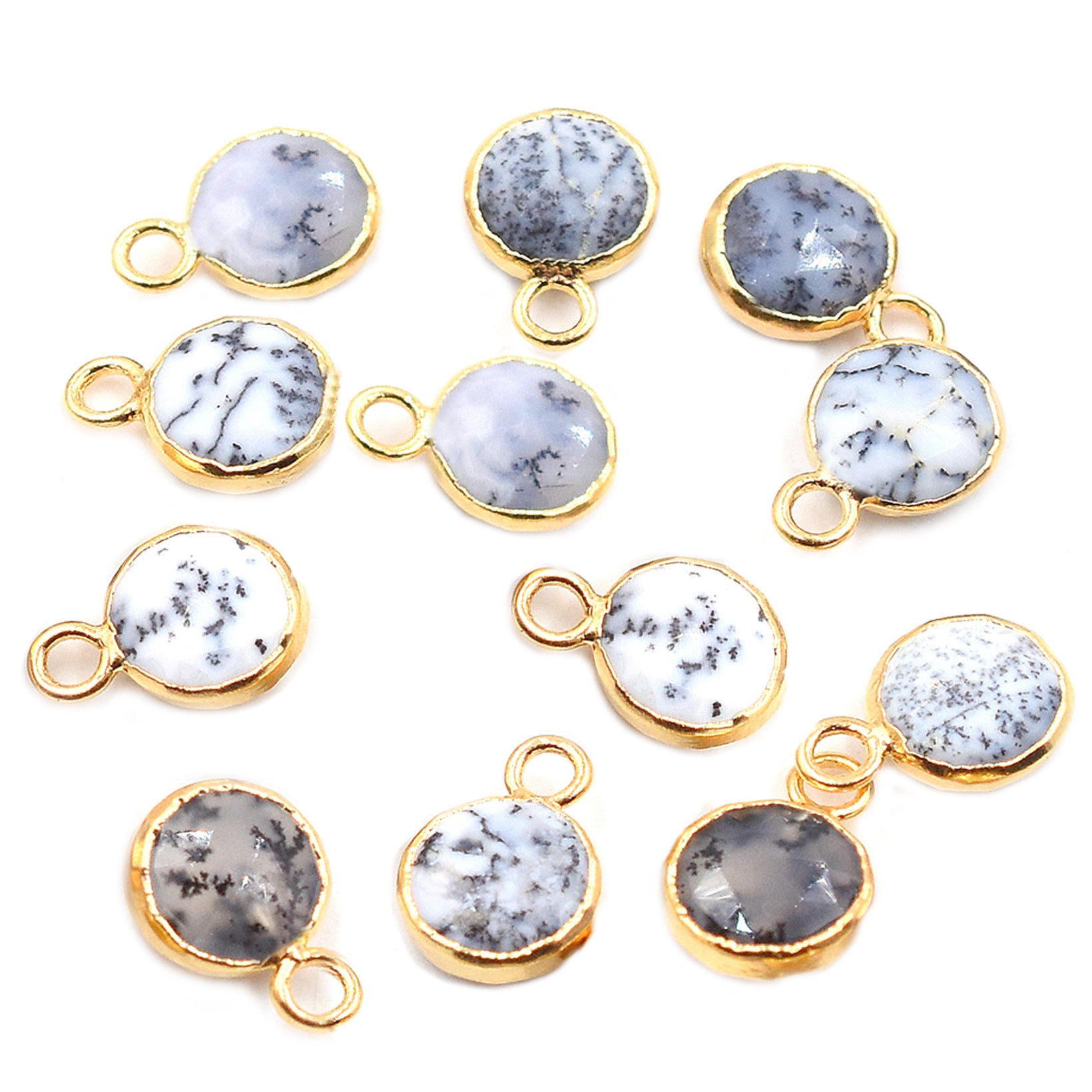 Gold electroplated Dendritic Opal round pendant