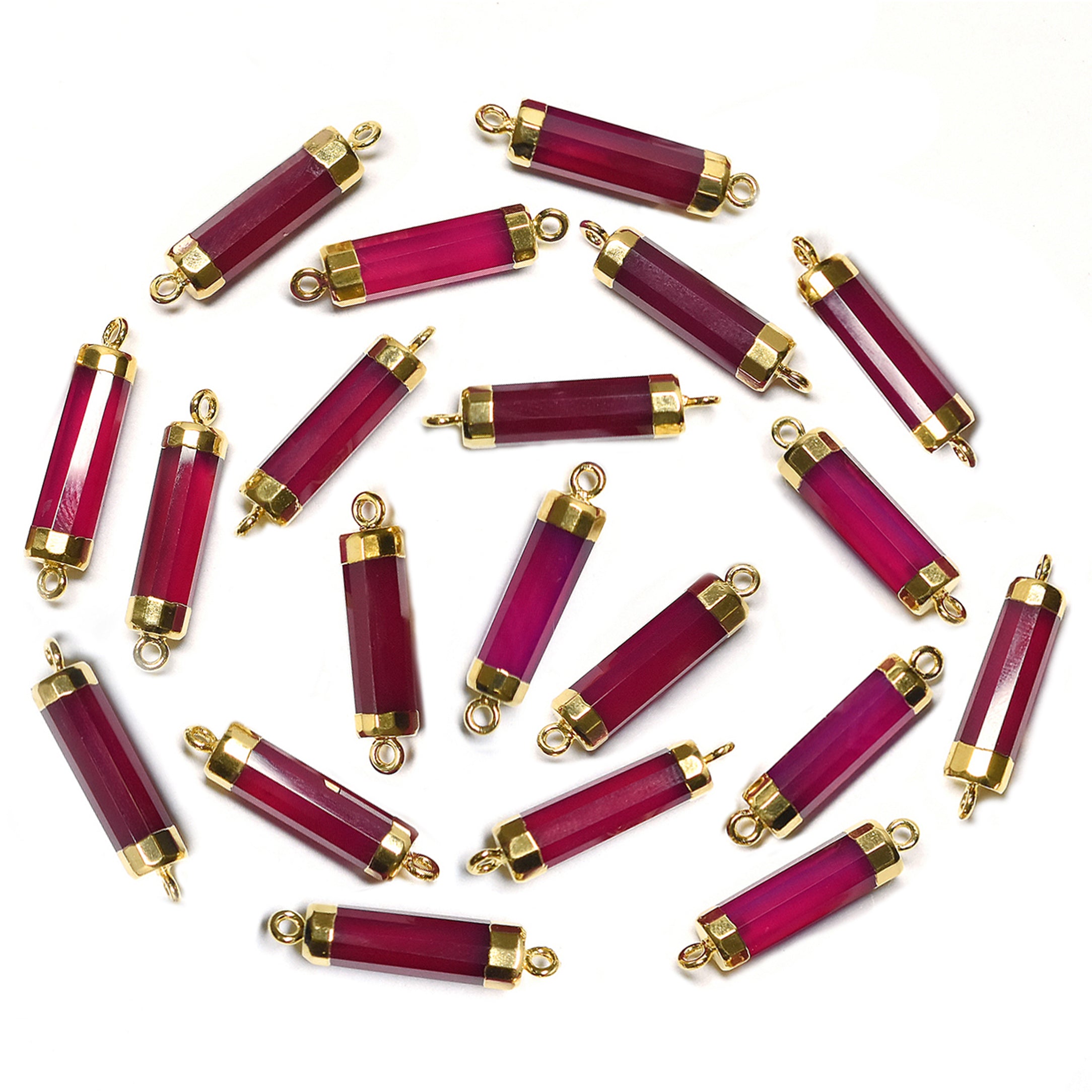 Pink Fuchsia Barrel Shape 20x5 MM Gold Electroplated Connector