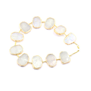 Rainbow Moonstone Uneven Shape 16x12 MM Coin Drilled Gold Electroplated Strand