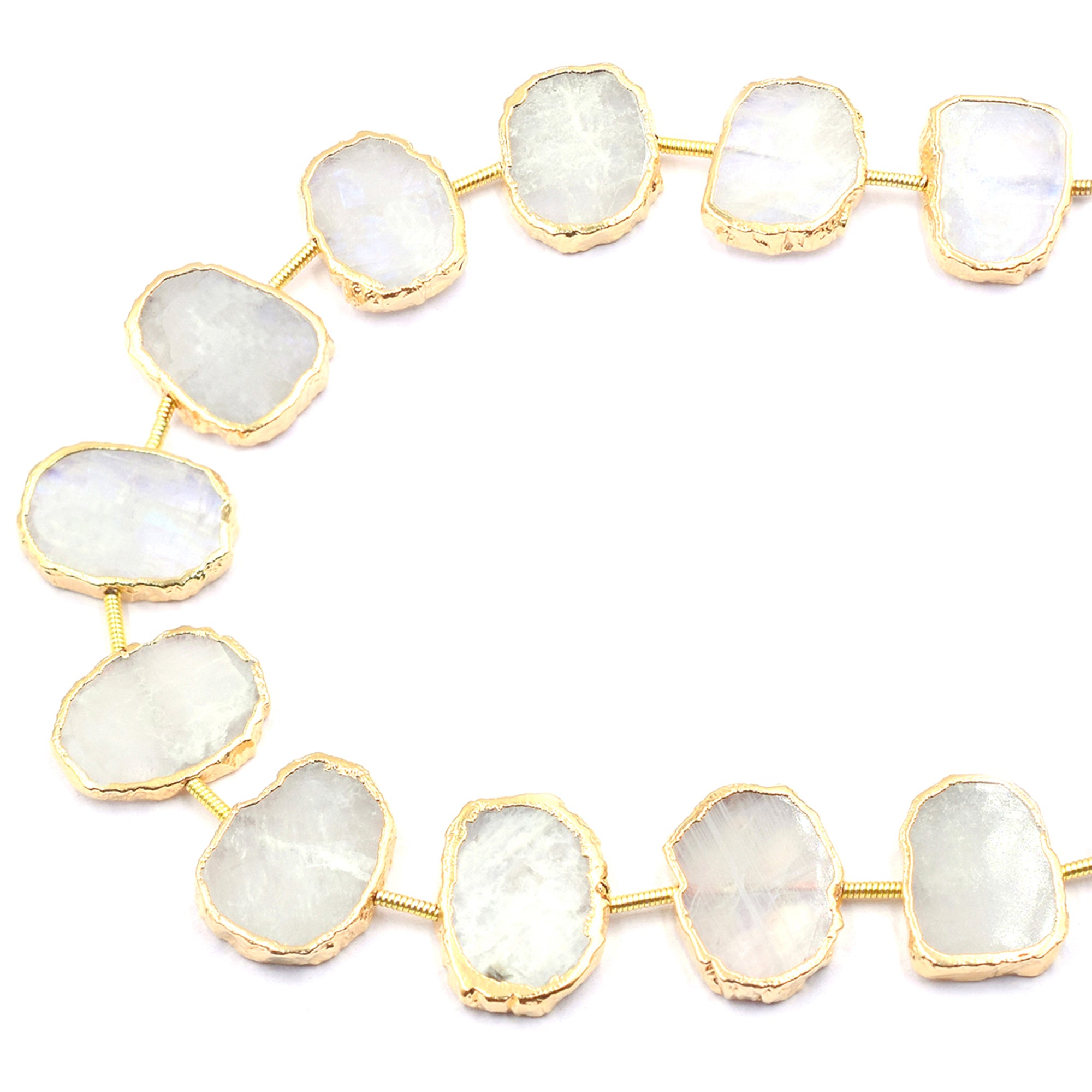 Rainbow Moonstone Uneven Shape 16x12 MM Coin Drilled Gold Electroplated Strand