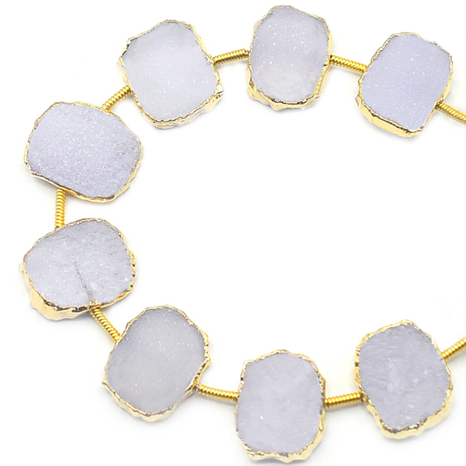 White Druzy Rectangle Shape 13x10 MM Coin Drilled Gold Electroplated Strand