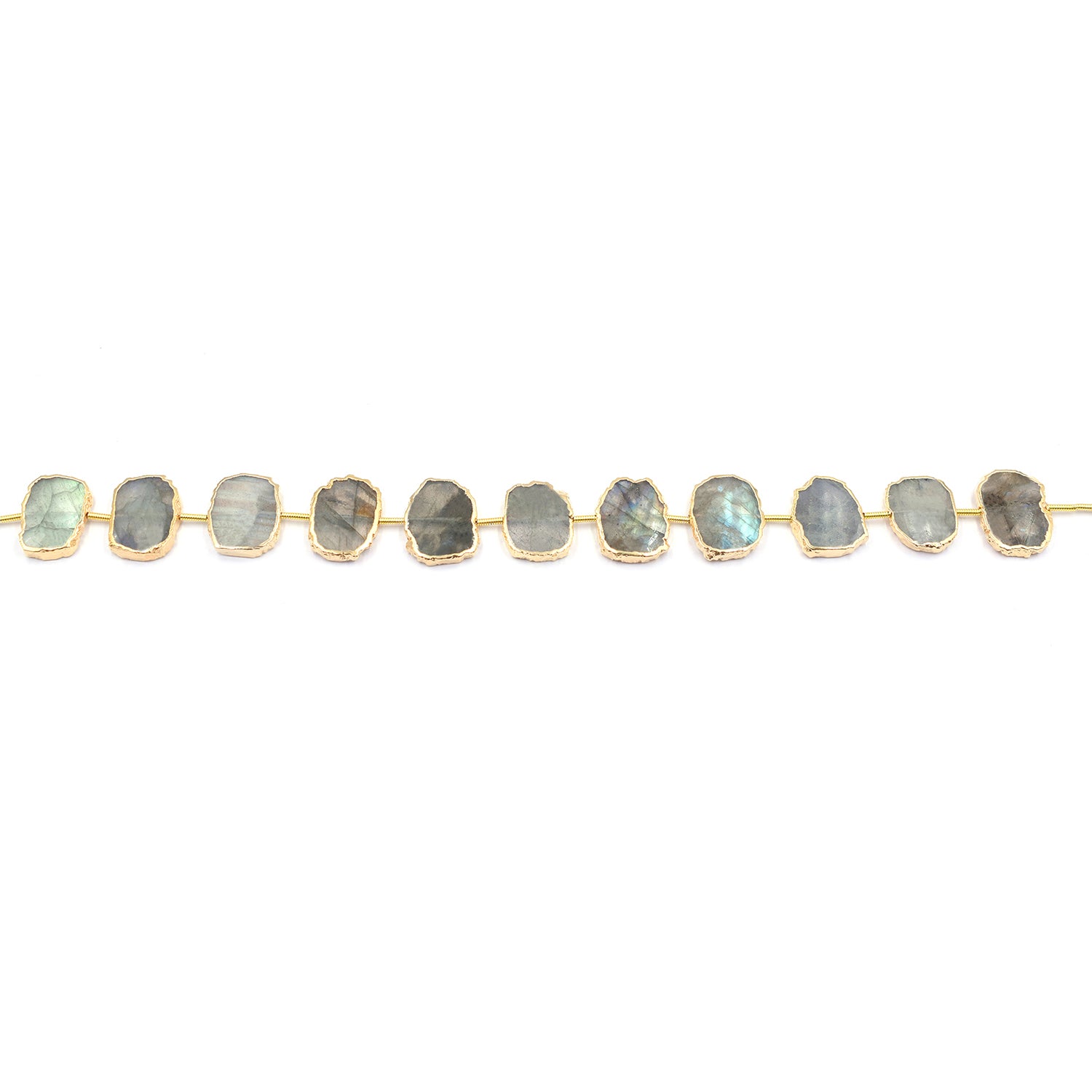 Labradorite Uneven Shape Coin Drilled Gold Electroplated Strand