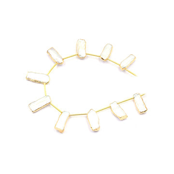 Biwa Pearl Rectangle Shape 18 x 7 MM Side Drilled Gold Electroplated Strand