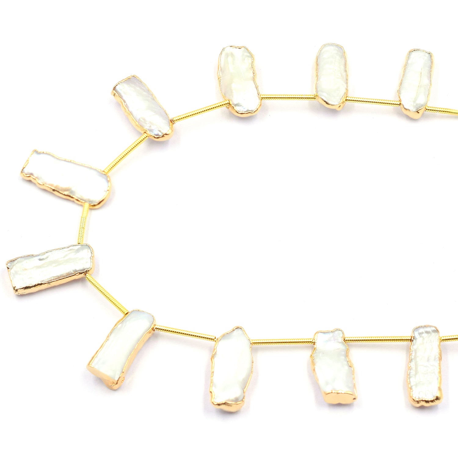 Biwa Pearl Rectangle Shape 18 x 7 MM Side Drilled Gold Electroplated Strand