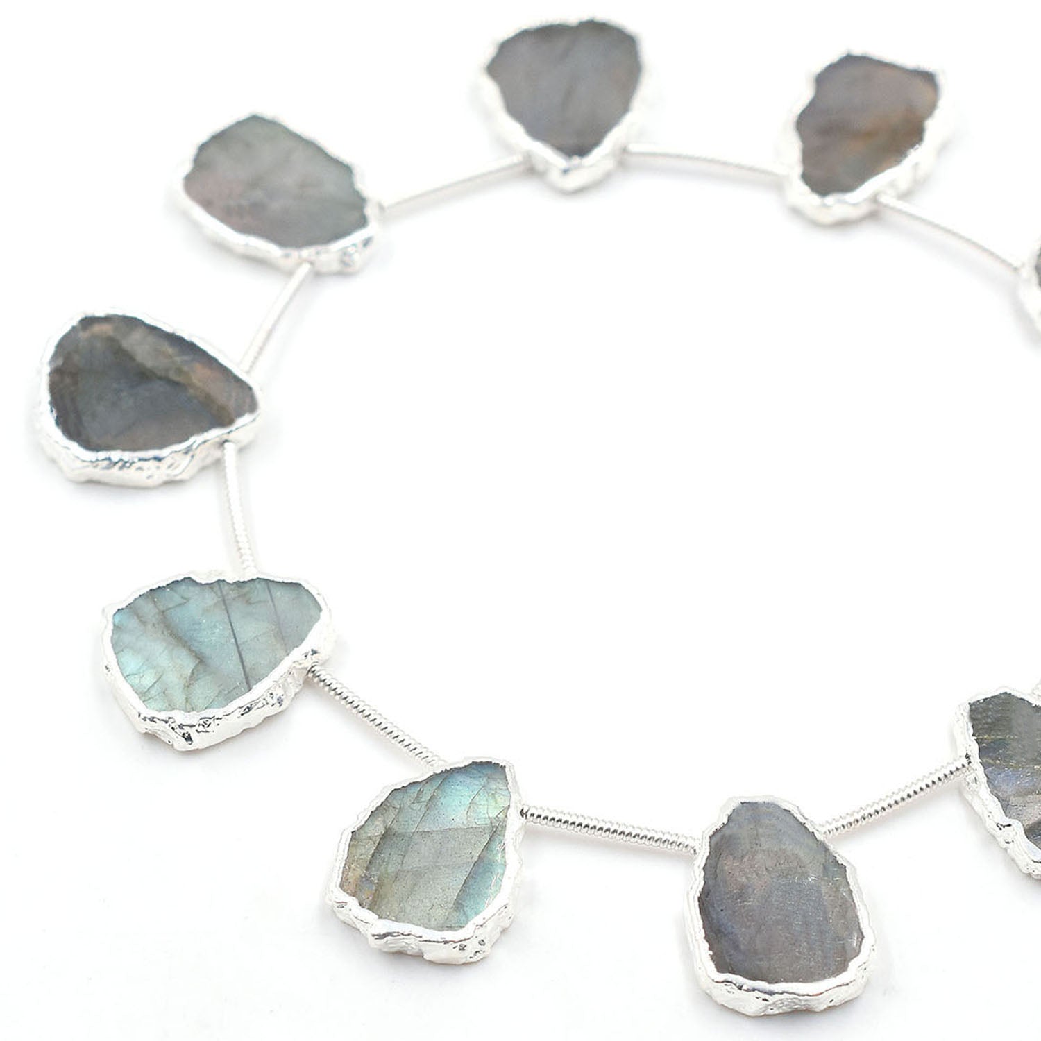 Labradorite Uneven Shape 15x11 MM Side Drilled Silver Electroplated Strand