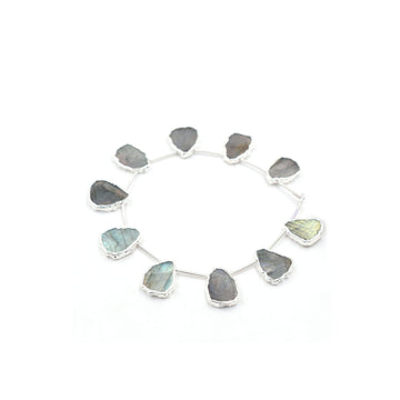 Labradorite Uneven Shape 15x11 MM Side Drilled Silver Electroplated Strand