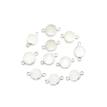 White druzy round silver plated connector