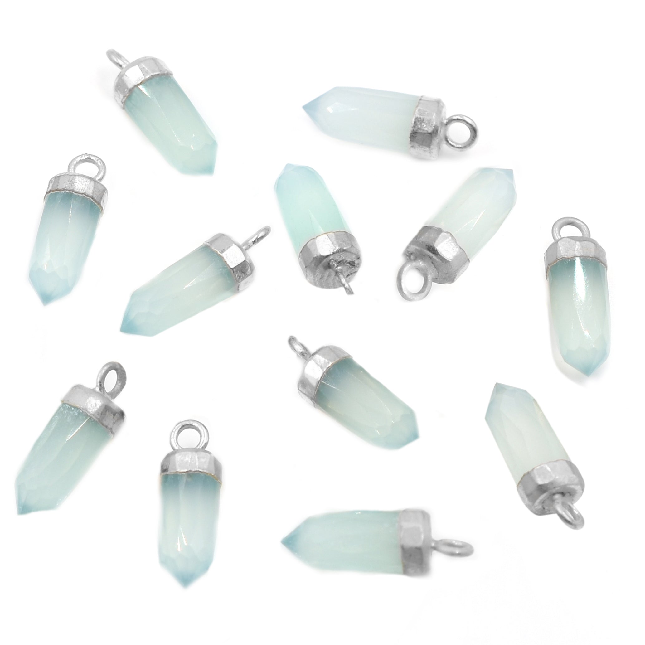 Aqua Chalcedony Bullet Shape 13 x 5 MM Silver Electroplated Pendant (Set Of 2 Pcs)