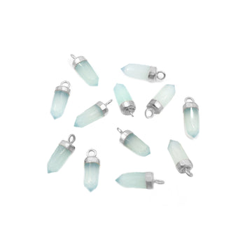 Aqua Chalcedony Bullet Shape 13 x 5 MM Silver Electroplated Pendant (Set Of 2 Pcs)