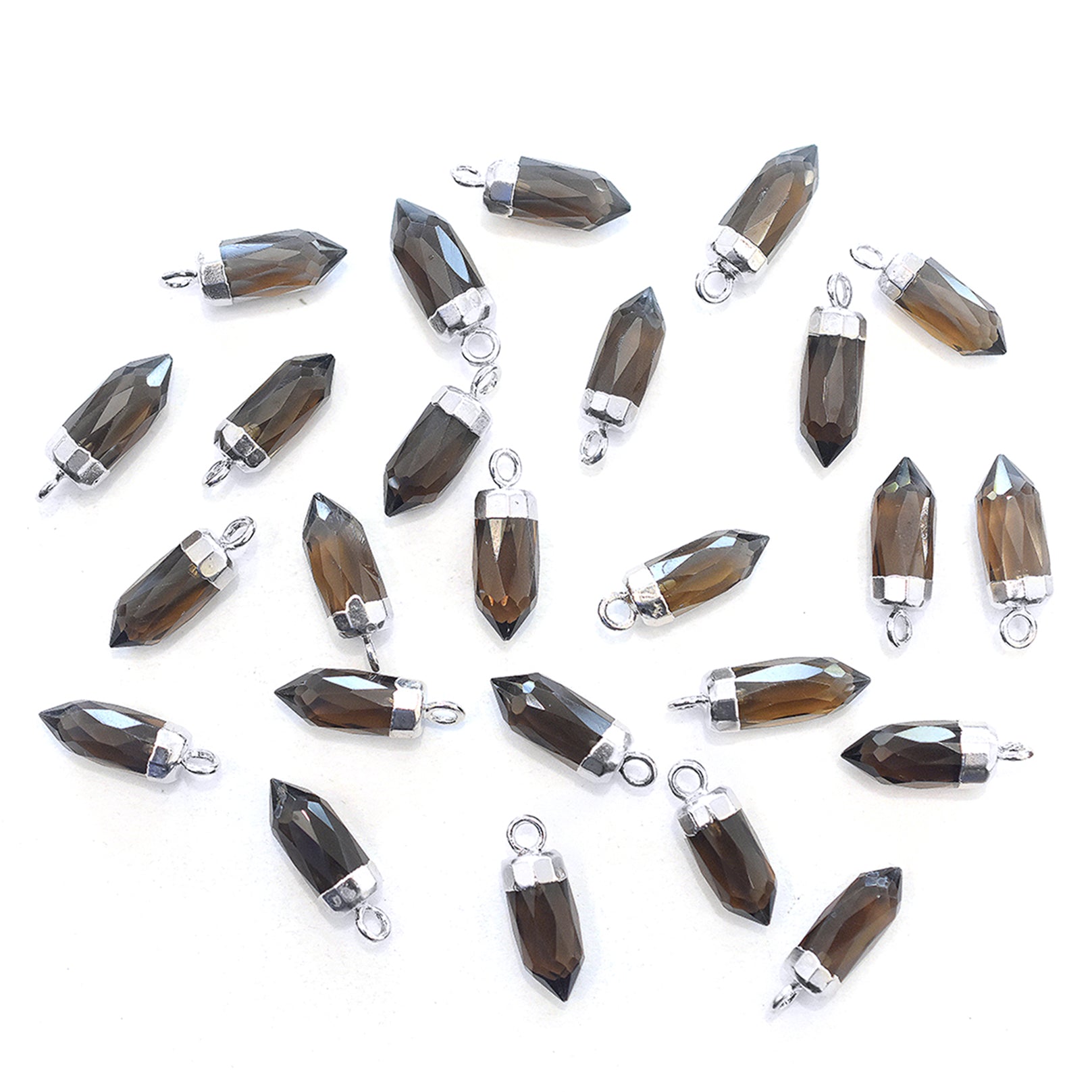 Smoky Quartz Bullet Shape 13 x 5 MM Silver Electroplated Pendant (Set Of 2 Pcs)