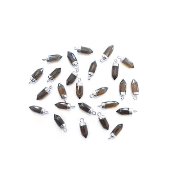 Smoky Quartz Bullet Shape 13 x 5 MM Silver Electroplated Pendant (Set Of 2 Pcs)