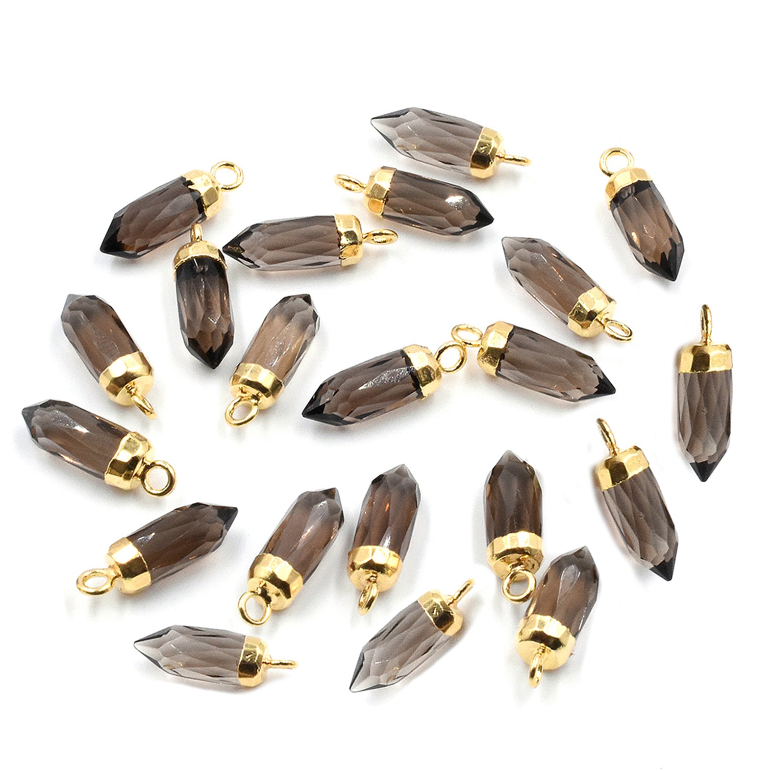 Smoky Quartz Bullet Shape 13 x 5 MM Gold Electroplated Pendant (Set Of 2 Pcs)