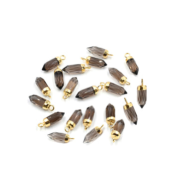 Smoky Quartz Bullet Shape 13 x 5 MM Gold Electroplated Pendant (Set Of 2 Pcs)